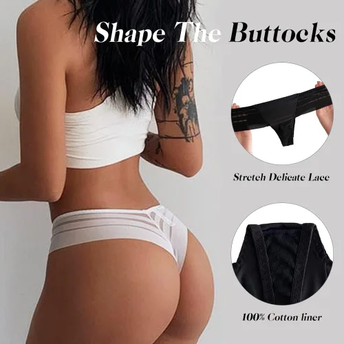 Vista 3 de chahoo Ropa interior de tanga para mujer, bragas sexy de tiro bajo, sin costuras, tangas de encaje en la espalda en T, paquete de 5 tangas que no se