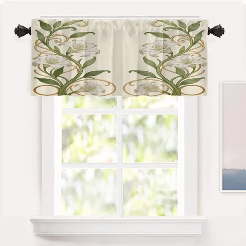 Vista 45 de Shrahala Art Nouveau Floral Pattern Blackout Curtain Tiers, Delicate Vine and Flower Design Kitchen Valance Light Blocking Tier Drapes with Rod