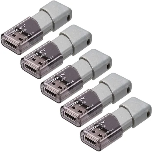 Vista 2 de PNY Unidad flash USB 3.0 Turbo Attaché 3 de 64 GB, color plateado (paquete de 5)