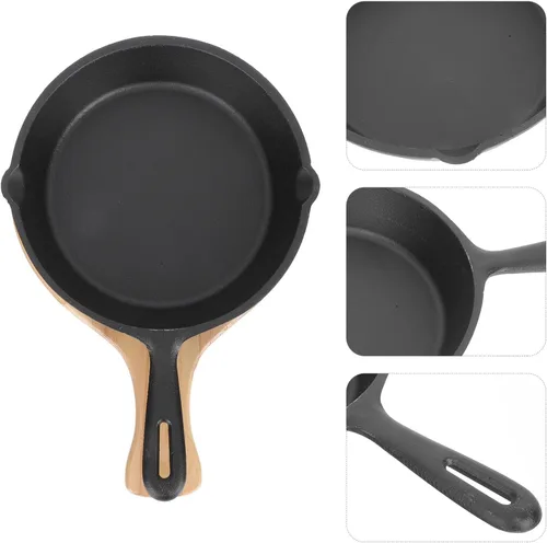 Vista 4 de Thick Cast Iron Nonstick Steak Frying Pan with Wooden Board Even Heat Distribution Wear-resistant Surface Versatile Omelette and Egg Pan for Home