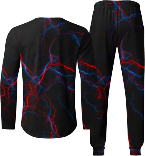 Vista 4 de Muscularfit Conjunto deportivo de 2 piezas para hombre con estampado 3D de otoño y manga larga