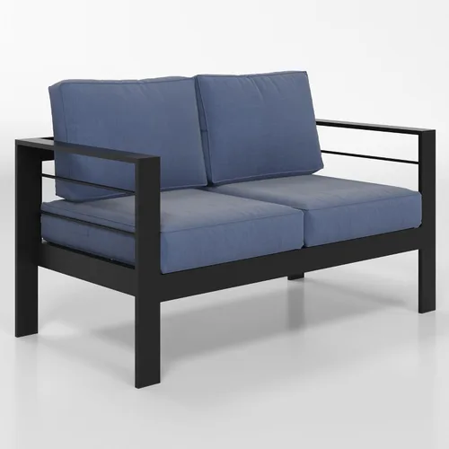 Vista 9 de Solaste Muebles de sofá de aluminio para patio, resistentes a la intemperie, azul Negro+Azul