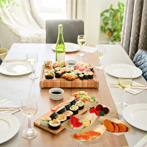 Vista 7 de Nuanchu 200 unidades de bambú de madera desechables a granel, platos de madera para barcos de sushi, barcos de bambú para bandejas de alimentos