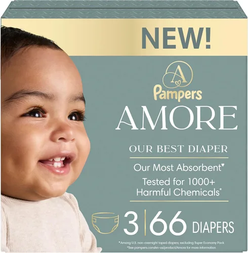 Vista 33 de Pampers Amore, tamaño 0 (hasta 10 libras), 76 unidades, nuestro mejor pañal, hipoalergénico y sin fragancia, hasta 100% a prueba de fugas, suave