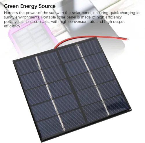 Vista 2 de Panel solar de 1.2 W 5 V, cargador solar portátil de polisilicio con cable electrónico, para teléfono, tableta, cámara al aire libre DIY