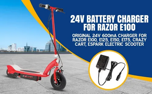 Vista 3 de Cargador de batería SLA de 24 V para Razor E100 - Cargador de 24 V 600 mA (0.6 A) con conector en línea de 3 clavijas compatible con Razor E100