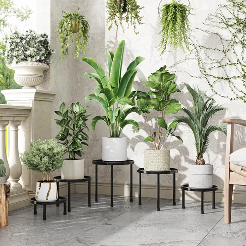 Vista 3 de Simple Trending Soporte de metal para plantas de interior y exterior, soporte resistente para macetas de flores, de hierro antioxidante, soporte