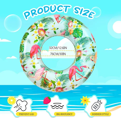 Vista 2 de Poen Flotadores grandes de piscina de 32 pulgadas con hojas tropicales, tubos inflables para piscina, anillos de piscina para adultos, suministros