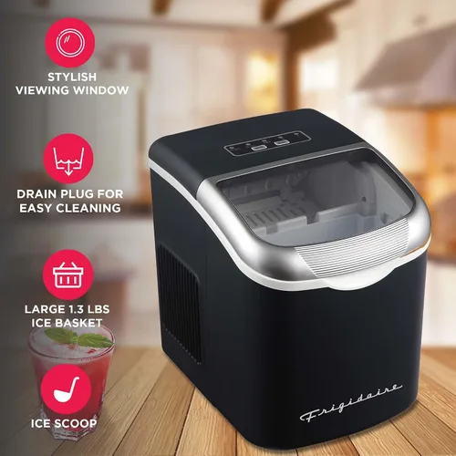 Vista 3 de FRIGIDAIRE Máquina de hacer hielo compacta retro, hielo bala, 26 libras por día (negro)