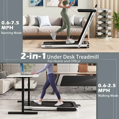 Vista 2 de Goplus 2 in 1 Folding Treadmill, 2.25HP Superfit Under Desk Electric Treadmill, Installation-Free with Remote Control, APP Control and LED Display
