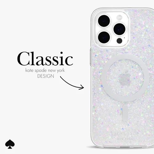 Vista 4 de Kate Spade New York Funda para iPhone 15 Pro Max, compatible con la funda MagSafe para teléfono, purpurina gruesa iridiscente