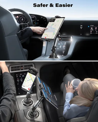 Vista 8 de A2C Soporte de iPad resistente para portavasos de automóvil, brazo de aleación de aluminio estable y ajustable de 5.5 pulgadas, soporte de tableta