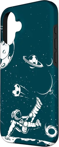 Vista 2 de Funda para iPhone 16 para teléfono de fútbol, amante del fútbol, jugador de fútbol espacial, funda de astronauta