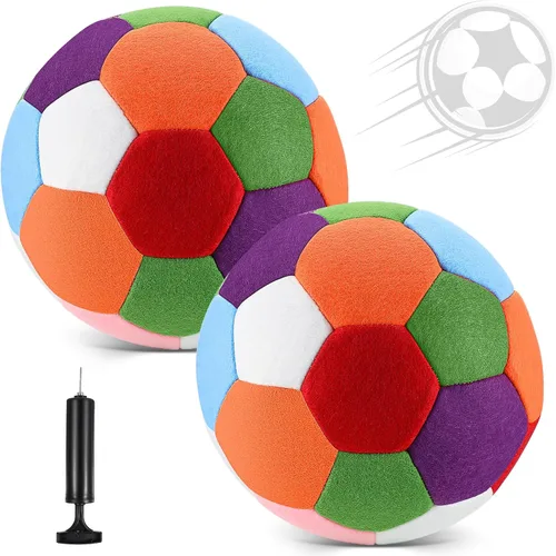 Vista 7 de Libima 2 pelotas de fútbol suaves de Navidad para interiores con bomba de 8 pulgadas, tamaño oficial 4, pelota de fútbol deportiva de fieltro