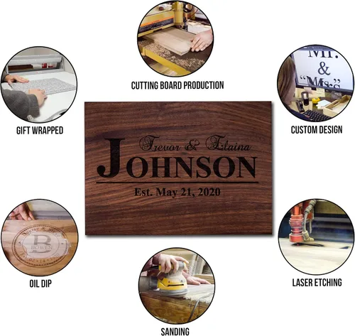 Vista 6 de House Warming Gifts New Home - Get This Personalized Cutting Board From Size Sm - XXL add Coasters, Serving Boards, and Display Stands For