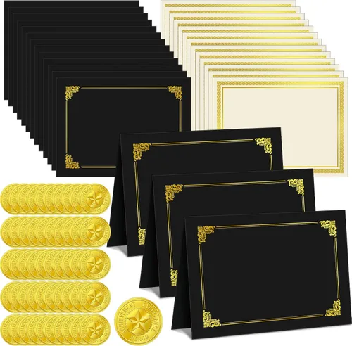 Vista 8 de El kit de certificado de 150 piezas incluye 50 soportes para certificados, cubiertas de diploma, 50 piezas de papel de certificado con borde