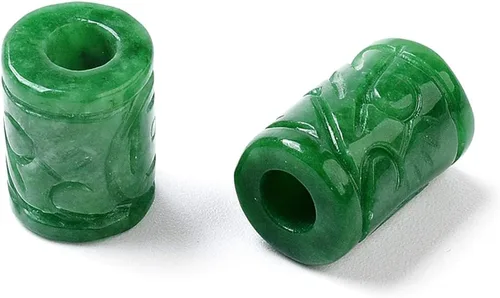 Vista 6 de Fashewelry 10 cuentas de piedra de jade natural de Myanmar con agujero grande, grabado, piedras preciosas talladas, dijes europeos, cuentas