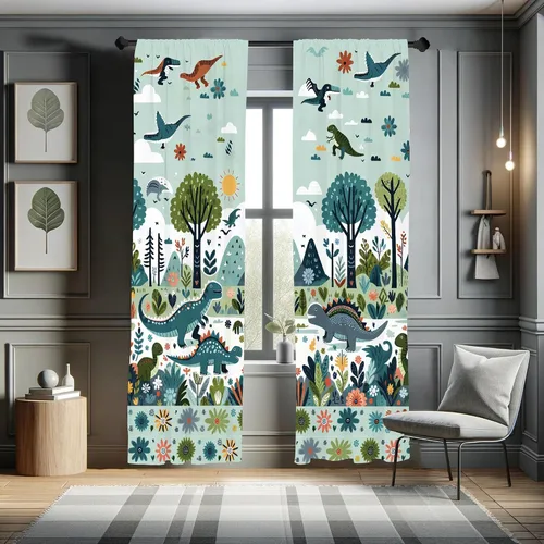 Vista 8 de Ambesonne - Cortinas amarillas para ventana, arte moderno escandinavo de escena de jardín con flores de tulipán y mariposas bailando, juego de 2