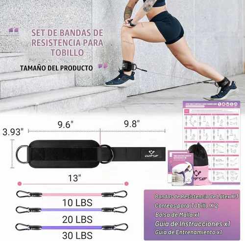 Vista 4 de Ankle Resistance Bands with Cuffs, Leg Exercise Equipment with Poster