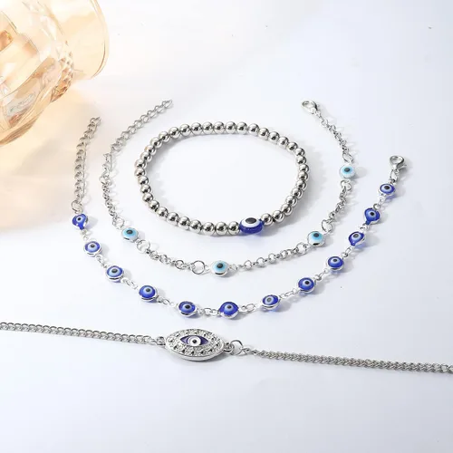 Vista 6 de ORAZIO Juego de 16 pulseras de protección contra el mal de ojo, pulseras estéticas de cadena apilables, pulseras mexicanas, joyas de oro contra