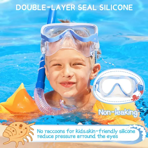 Vista 4 de Water Space Gafas de natación para niños con cubierta de nariz para niños y jóvenes de 3 a 15 años, lentes antiroturas con protección UV, sin fugas