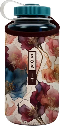 Vista 50 de Sok It BotlSok Funda para botella de agua con cubierta de neopreno aislante (Floral abstracto, se ajusta a CamelBak o Nalgene de 12 onzas)