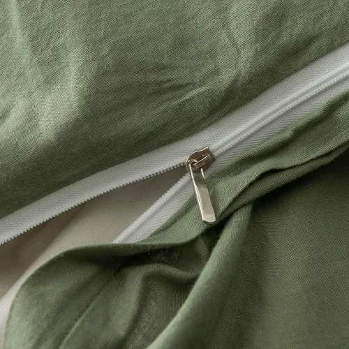 Vista 4 de Juego de funda de edredón tamaño individual, ropa de cama de algodón lavado verde salvia, 2 piezas, 1 funda de edredón, 1 funda de almohada, súper