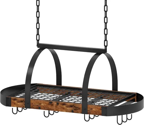 Vista 12 de CHOEZON Estante para ollas colgante, colgador de ollas para la cocina, soporte para ollas montado en el techo, organizador de utensilios de cocina