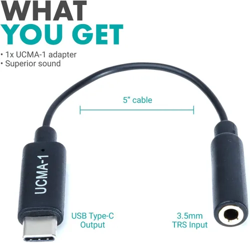 Vista 4 de Movo UCMA-1 Cable adaptador de micrófono TRS hembra de 0.138 in a conector USB tipo C Dongle - Compatible con Samsung Galaxy, Pixel, Moto, HTC, iPad