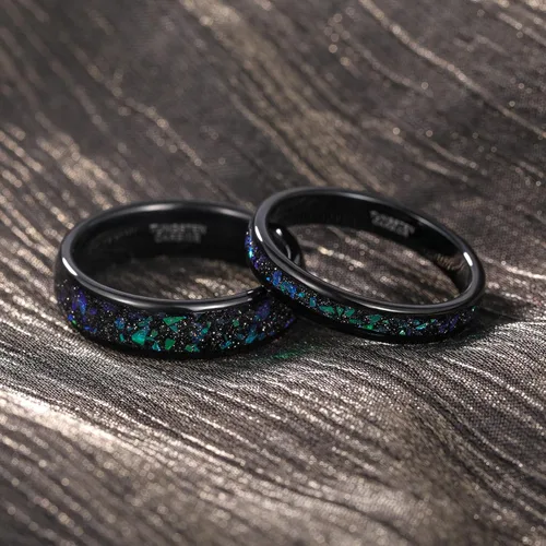 Vista 3 de TRUMIUM Anillos de boda de 0.157 in y 0.236 in para hombres y mujeres, carburo de tungsteno, ópalo galaxia e incrustaciones de chorro de arena
