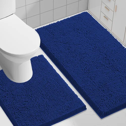 Vista 9 de Juego de alfombras de baño Smiry de 2 piezas, suave alfombra absorbente de chenilla y juego de alfombra en forma de U para inodoro, alfombra de baño