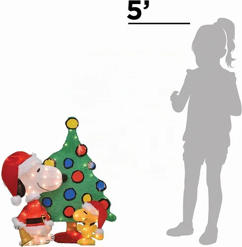 Vista 7 de ProductWorks Peanuts Adorno de Jardín Preiluminado de Snoopy y Woodstock para Árbol de Navidad Interior/Exterior, Exhibición Navideña con 70 Luces