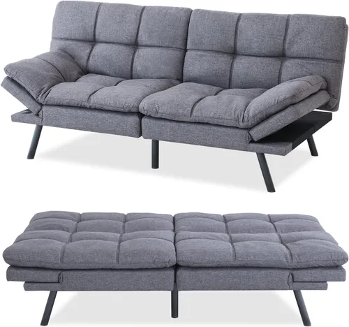 Vista 9 de Hcore Sofá cama convertible con respaldo dividido para sala de estar, oficina, apartamento, sofá biplaza de espuma viscoelástica, sofá pequeño Gris