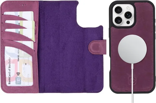 Vista 27 de BOULETTA Magsafe - Funda para iPhone 15 compatible con cuero de grano completo, magnética, desmontable, cartera para teléfono (2 en 1), 4 tarjeteros