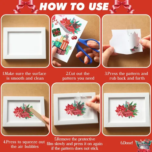 Vista 3 de Honoson 20 hojas de calcomanías de Navidad para manualidades y muebles, calcomanías de transferencia de Navidad vintage de Navidad para papel