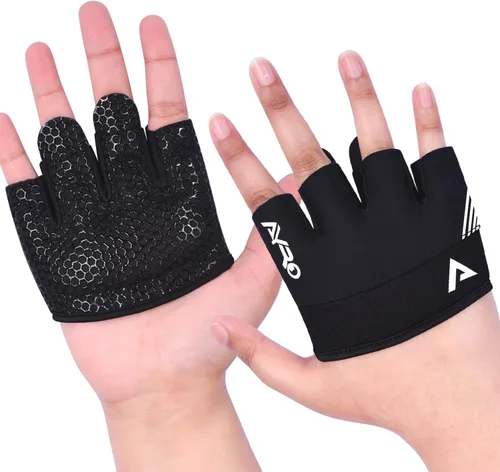 Vista 2 de AYRO Guantes de entrenamiento mínimos, guantes cortos parciales de gimnasio para levantamiento de pesas con almohadillas de agarre para hombres