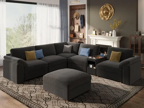 Vista 127 de EASE MOOSE Sofá modular verde seccional de gran tamaño en forma de L Pana verde