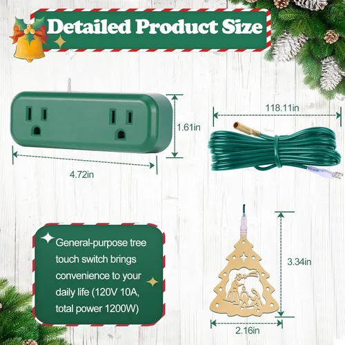 Vista 4 de Interruptor de Luz Táctil en Forma de Árbol de Navidad Decoración Colgante Enchufe Universal de 3 Pines Cable de 118.1 pulgadas Potencia Total 120V