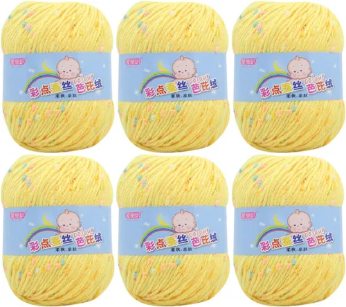 Vista 15 de Paquete de 6 hilos de ganchillo de algodón colorido para tejer suéter súper suave para mantas de bebé y ropa, sombrero, bufanda, 10.58 oz