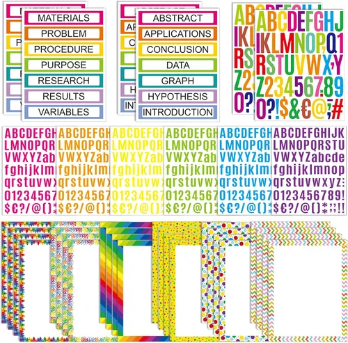 Vista 13 de PerKoop 36 hojas de suministros para tableros de póster de feria científica, 24 subtítulos autoadhesivos para presentación, 4 títulos para proyectos