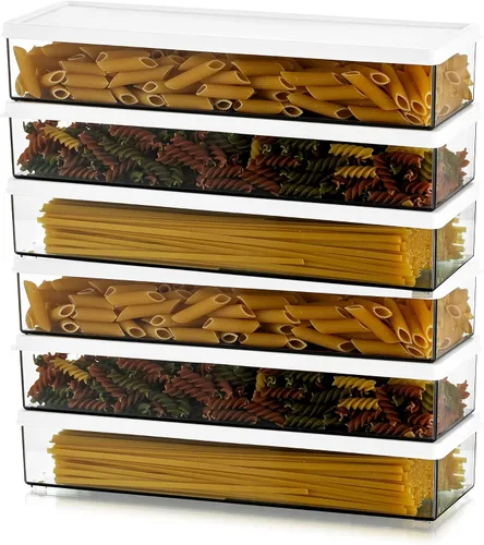 Vista 9 de Hanobe - Contenedores para pasta para despensa, grandes, para espaguetis y fideos y lasaña, 2 piezas, contenedor rectangular transparente gris