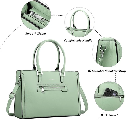 Vista 5 de TANTOMI Structured Satchel Purses for Women, Medium Vegan Leather Top Handle Handbag with Pockets, Classy Work Bag for Ladies