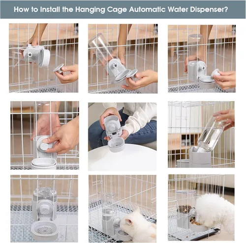 Vista 3 de Yummy Sam Jaula colgante dispensador automático de botellas de agua para mascotas pequeñas, alimentador automático desmontable de gravedad de 1.2 L