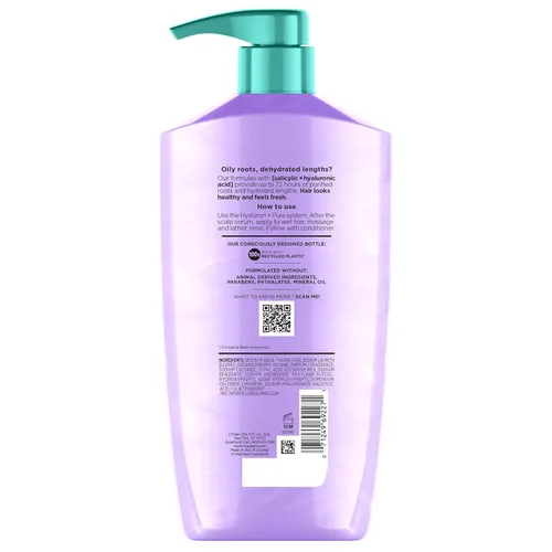 Vista 11 de L'Oreal Paris Elvive Hyaluron + Pure 72H Champú purificador para cabello graso, champú clarificador con ácido salicílico y ácido hialurónico, 28