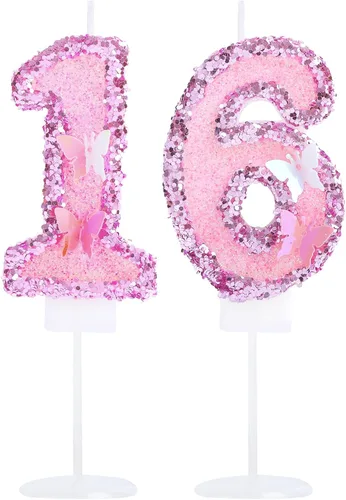 Vista 21 de Decoración de vela 3D con diseño de mariposa rosa número 10