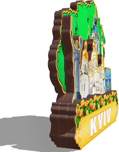 Vista 2 de Imán de madera de Kiev Ucrania 3D para nevera, recuerdos coleccionables, decoración hecha a mano, artesanías 4