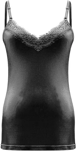 Vista 5 de Camisola de encaje de seda 70% para mujer con cuello en V profundo Negro