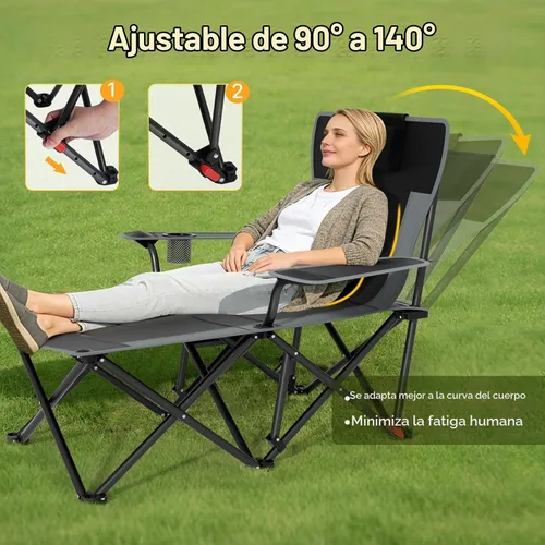 Vista 6 de Suteck Silla de camping con reposapiés, sillas de playa plegables Negro