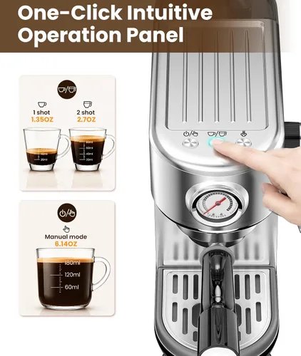 Vista 4 de atatix Máquina de café expreso con espumador de leche, cafetera de espresso a presión de 20 bar