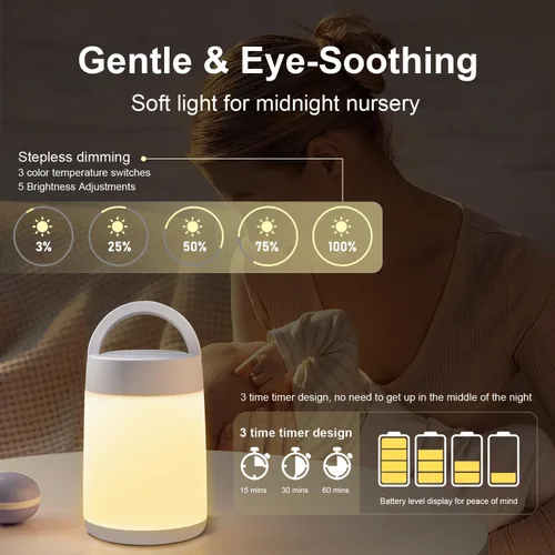 Vista 2 de Luz nocturna para bebé, lámpara de noche táctil LED portátil para niños y adultos, lactancia, ayuda para dormir, lámpara de lactancia recargable por